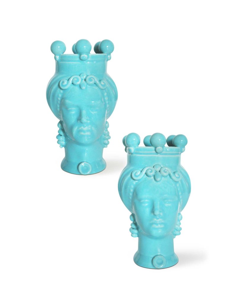Coppia Teste Di Moro In Resina Decorativa - Altezza 42 Cm, Colore Corallo, Per Interni (Palais Royal)