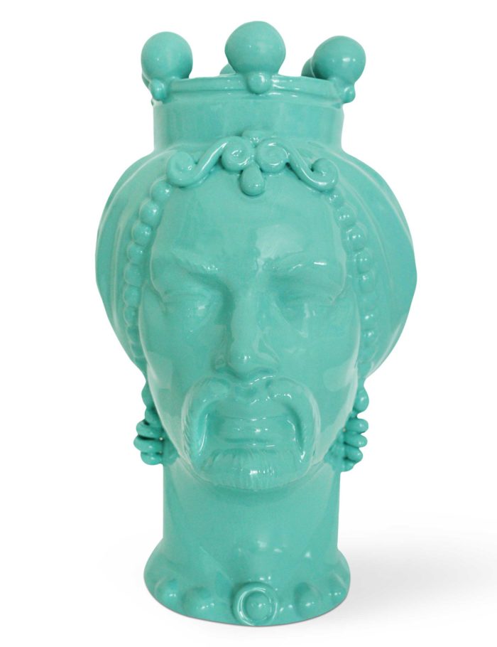 testa di moro uomo ceramica siciliana media colore verde acqua