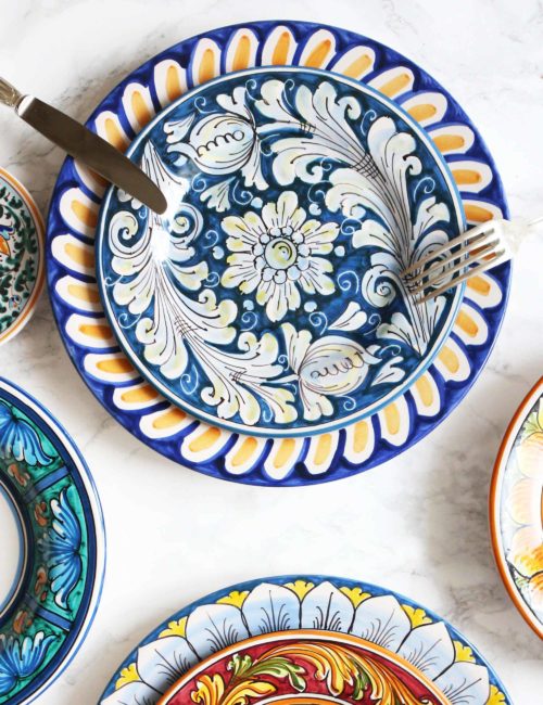 Sicilian Caltagirone decorated ceramic dessert plate