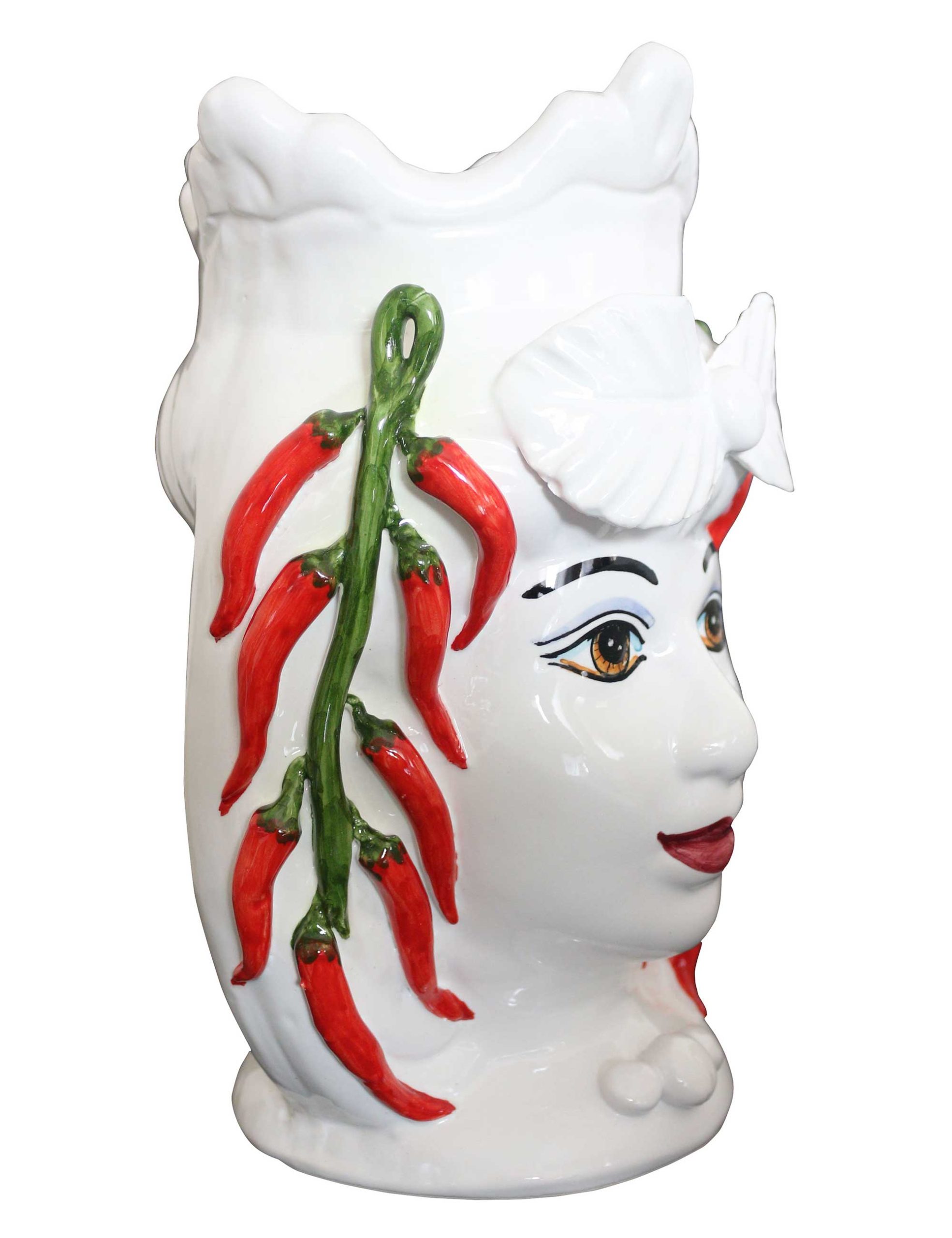 Testa di moro in ceramica con decorazione peperoncini