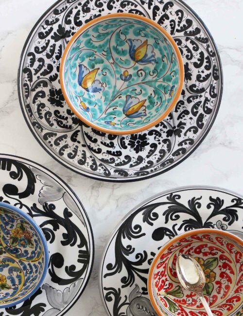 Sicilian decorated ceramic Maremoro bowls