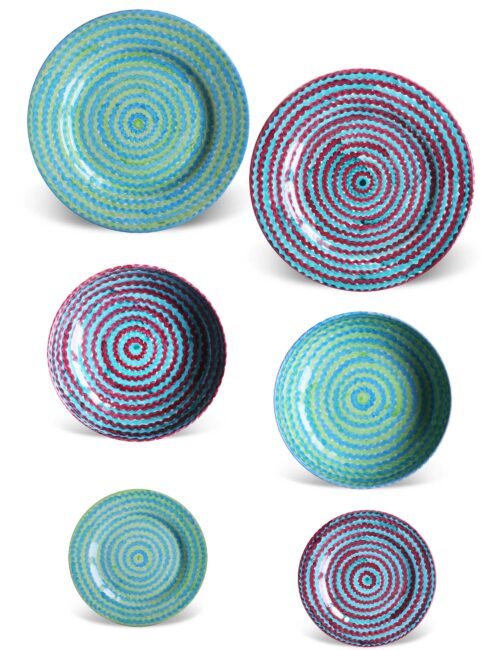 Set piatti in ceramica decorata siciliana verde brillante e gelsi