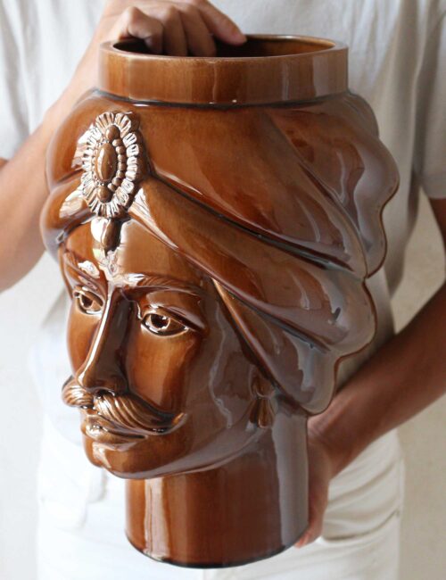 Testa di moro in ceramica siciliana colore cioccolato di Modica