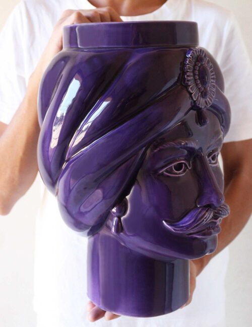 Sicilian ceramic moor's heads color aubergine