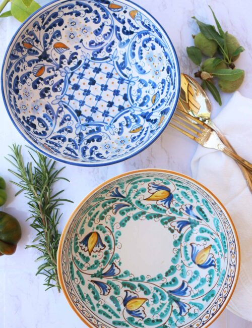 2 Sicilian ceramic salad bowls set-Sea