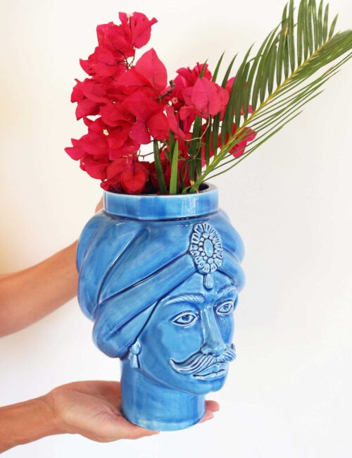 Sicilian ceramic moor's heads color mediterranean blue