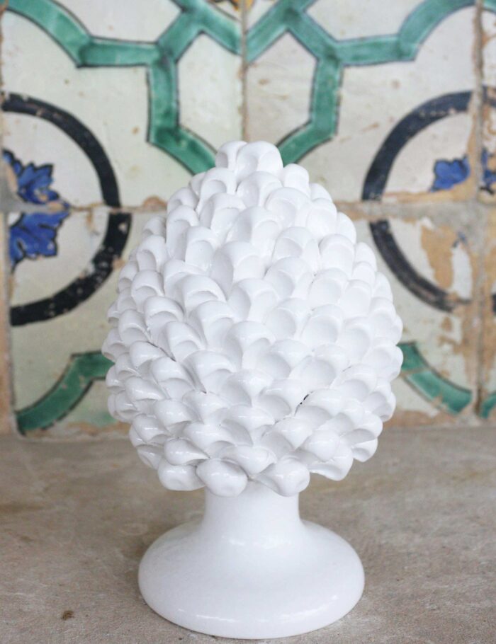 Sicilian ceramic pine cone 20 cm color ricotta white