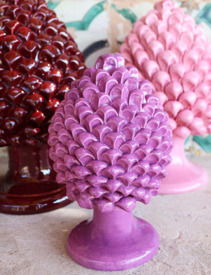 Sicilian ceramic pine cone 20 cm color purple Bougainvillea