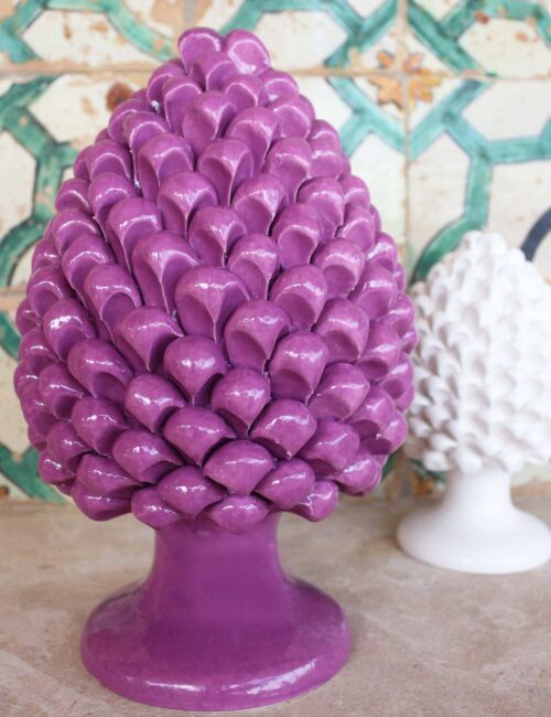 Sicilian ceramic pine cone 30 cm color purple Bougainvillea