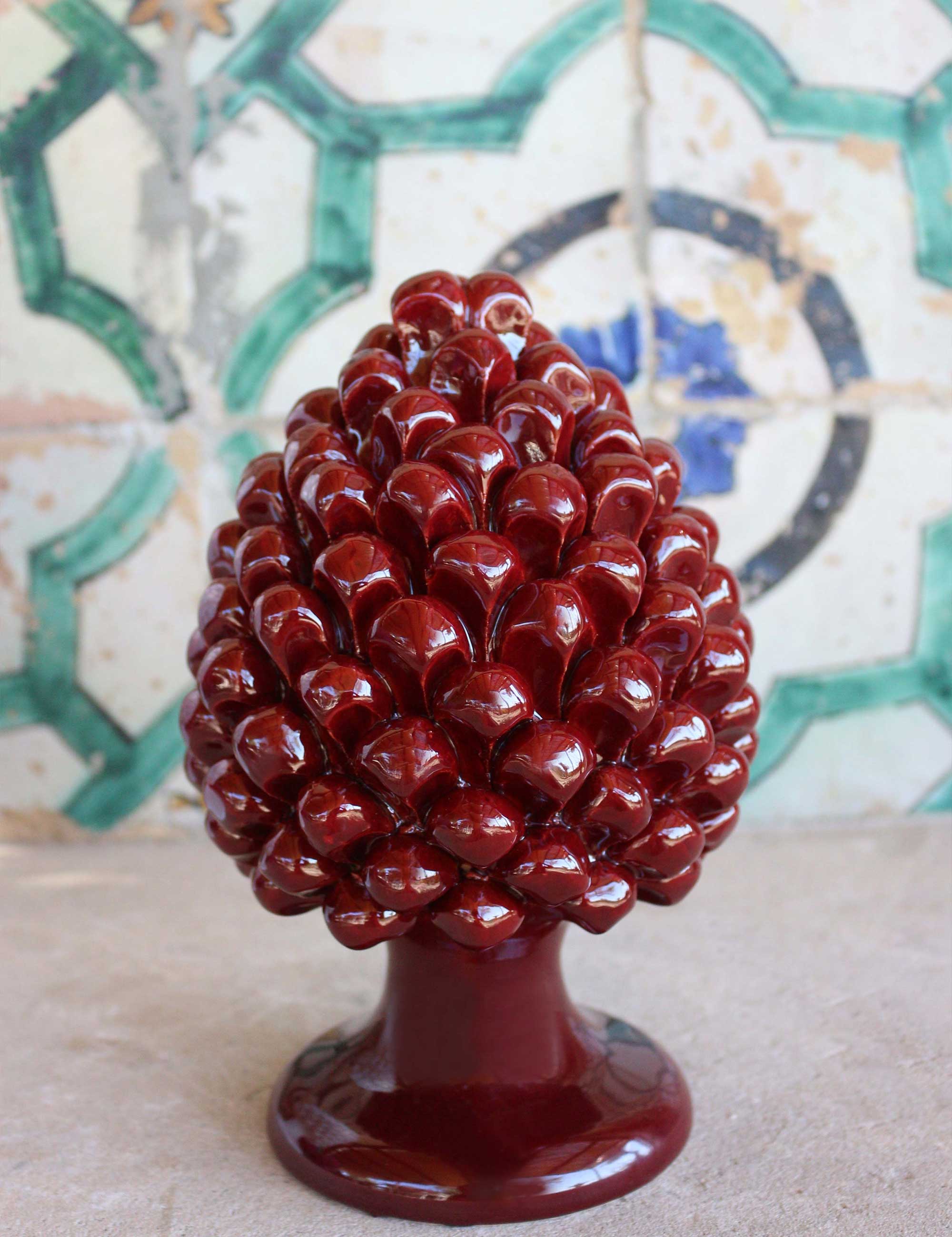 Sicilian ceramic pine cone 20 cm color Etna cherry