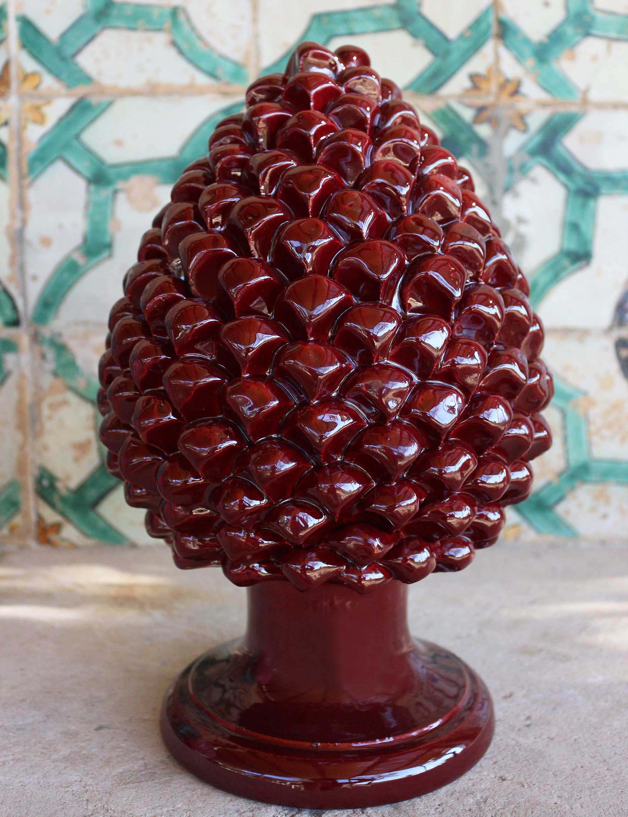 Sicilian ceramic pine cone 30 cm color Etna cherry