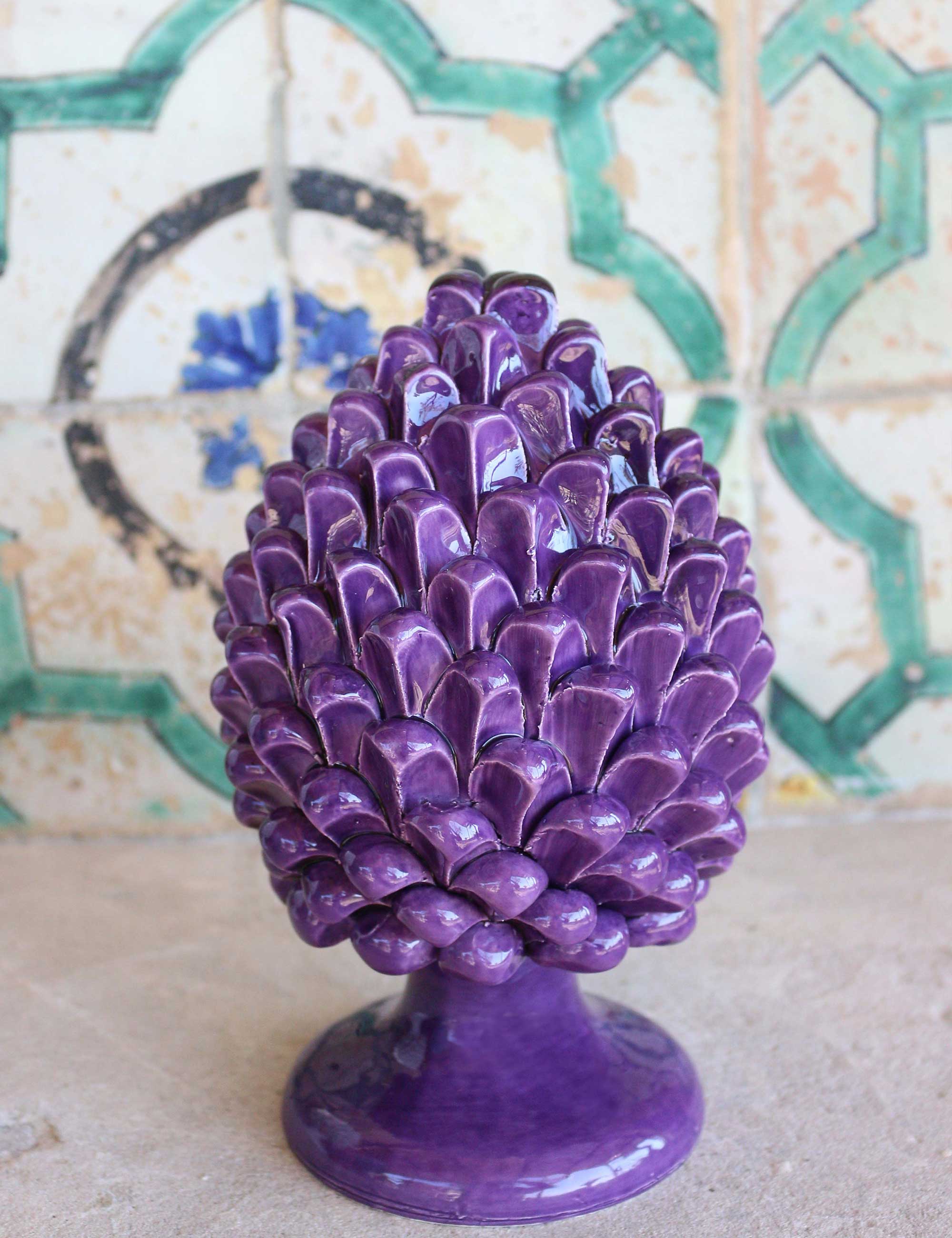 Sicilian ceramic pine cone 20 cm color purple aubergine