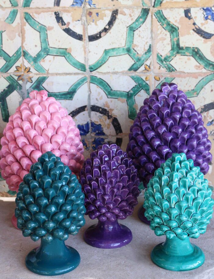 Sicilian ceramic pine cone 30 cm color aubergine