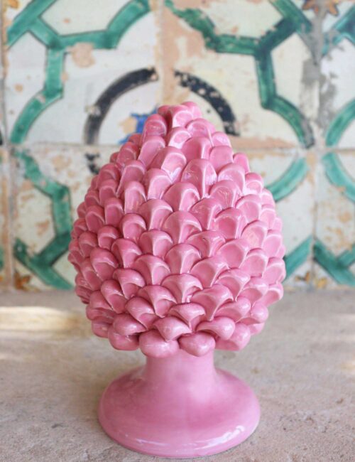 Sicilian ceramic pine cone 20 cm color rose quartz