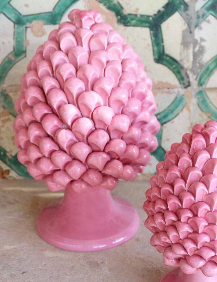 Sicilian ceramic pine cone 30 cm color rose quartz