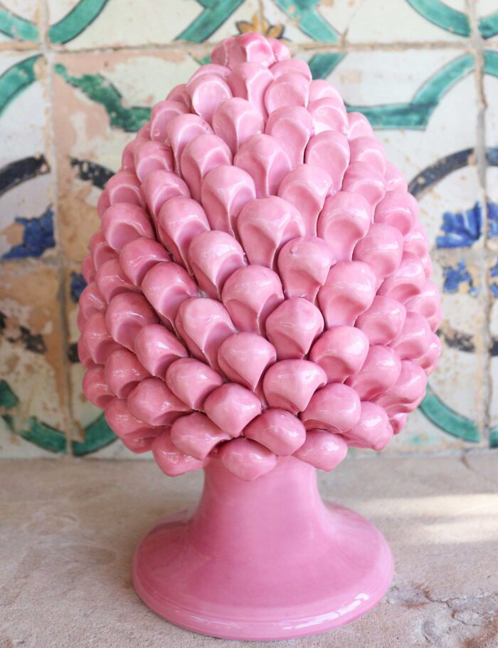 Sicilian ceramic pine cone 30 cm color rose quartz