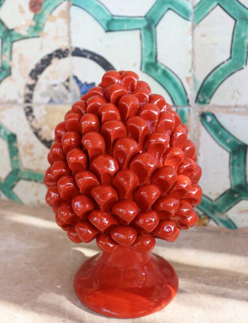 Sicilian ceramic pine cone 20 cm color Etna red