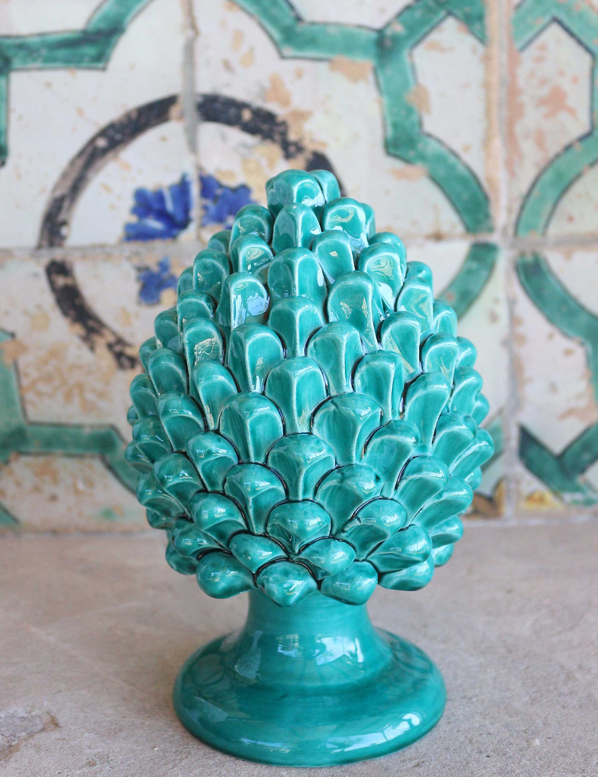 Sicilian ceramic pine cone 20 cm color island emerald