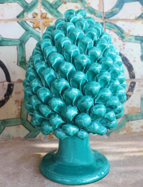 Sicilian ceramic pine cone 30 cm color island emerald