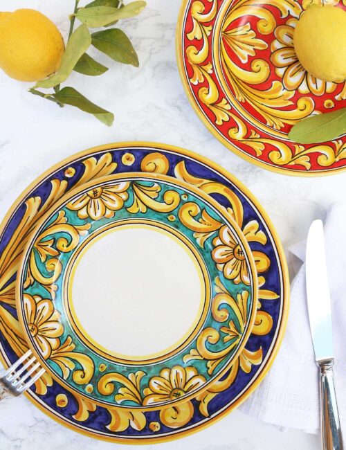 Piatto dessert ceramica siciliana decorata Gallodoro