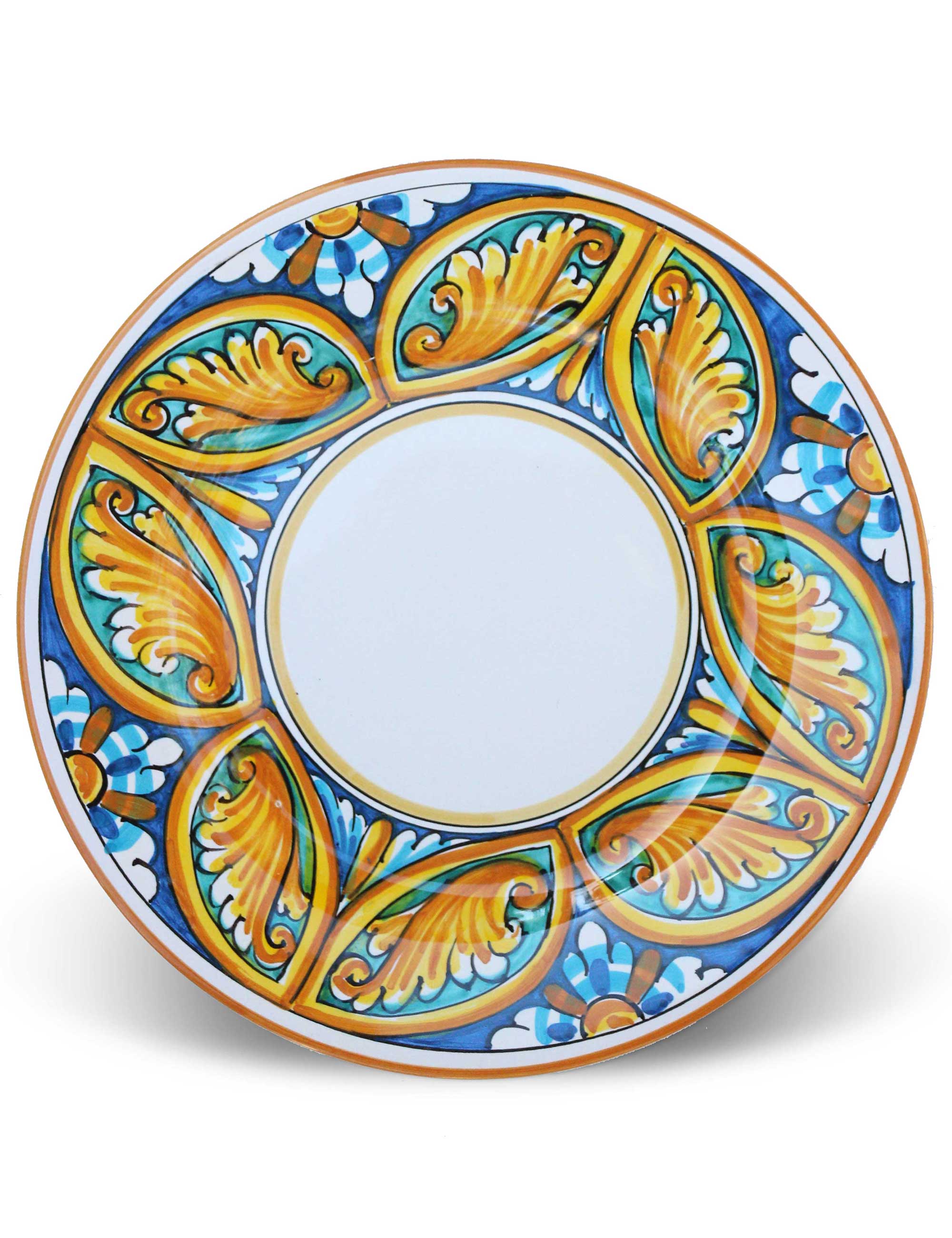 Piatto piano ceramica siciliana decorata Blufi