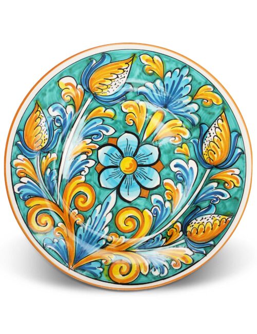 Piatto piano ceramica siciliana decorata Patti