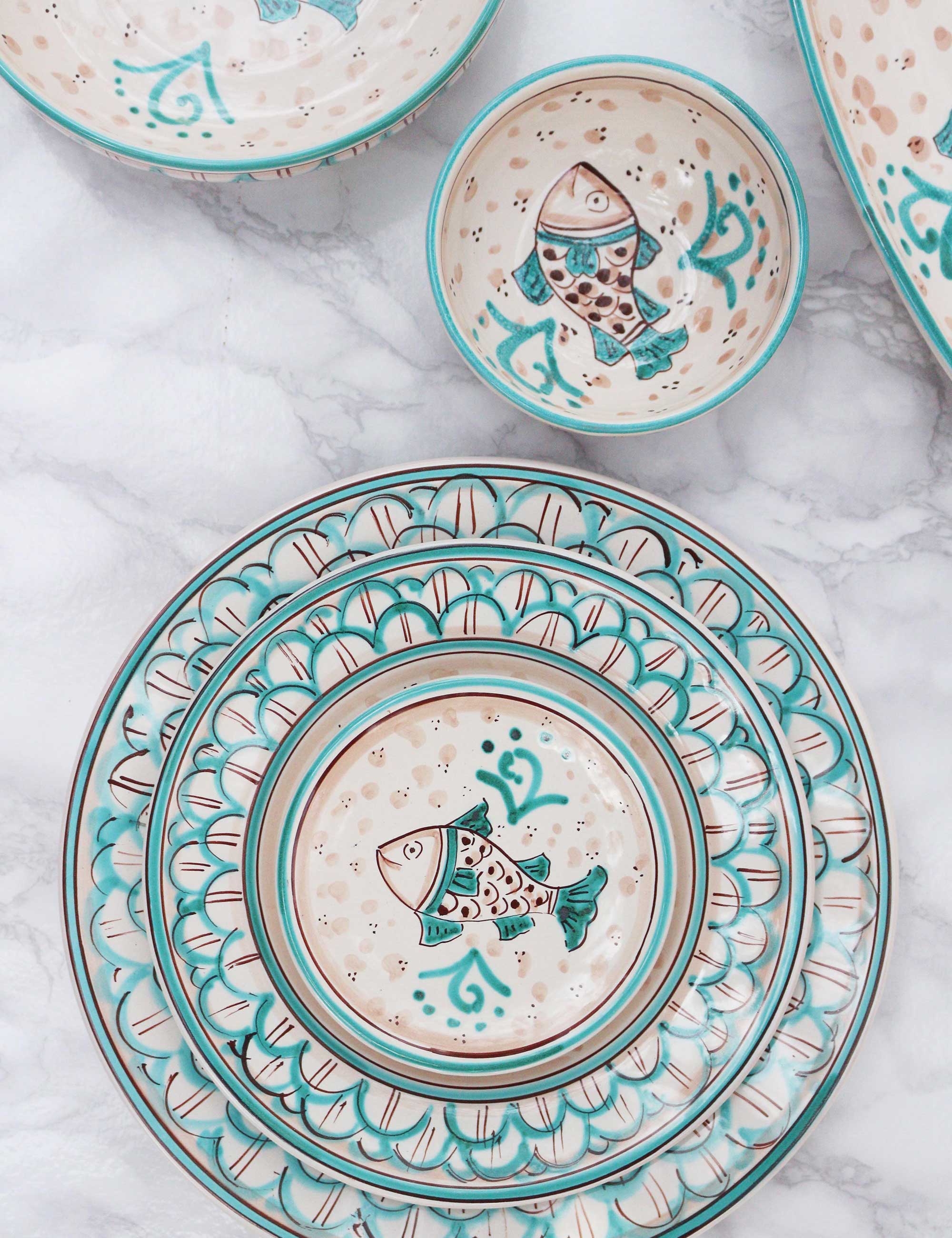 Piatti ceramica decorata siciliana collezione MareNostro Set sei pezzi