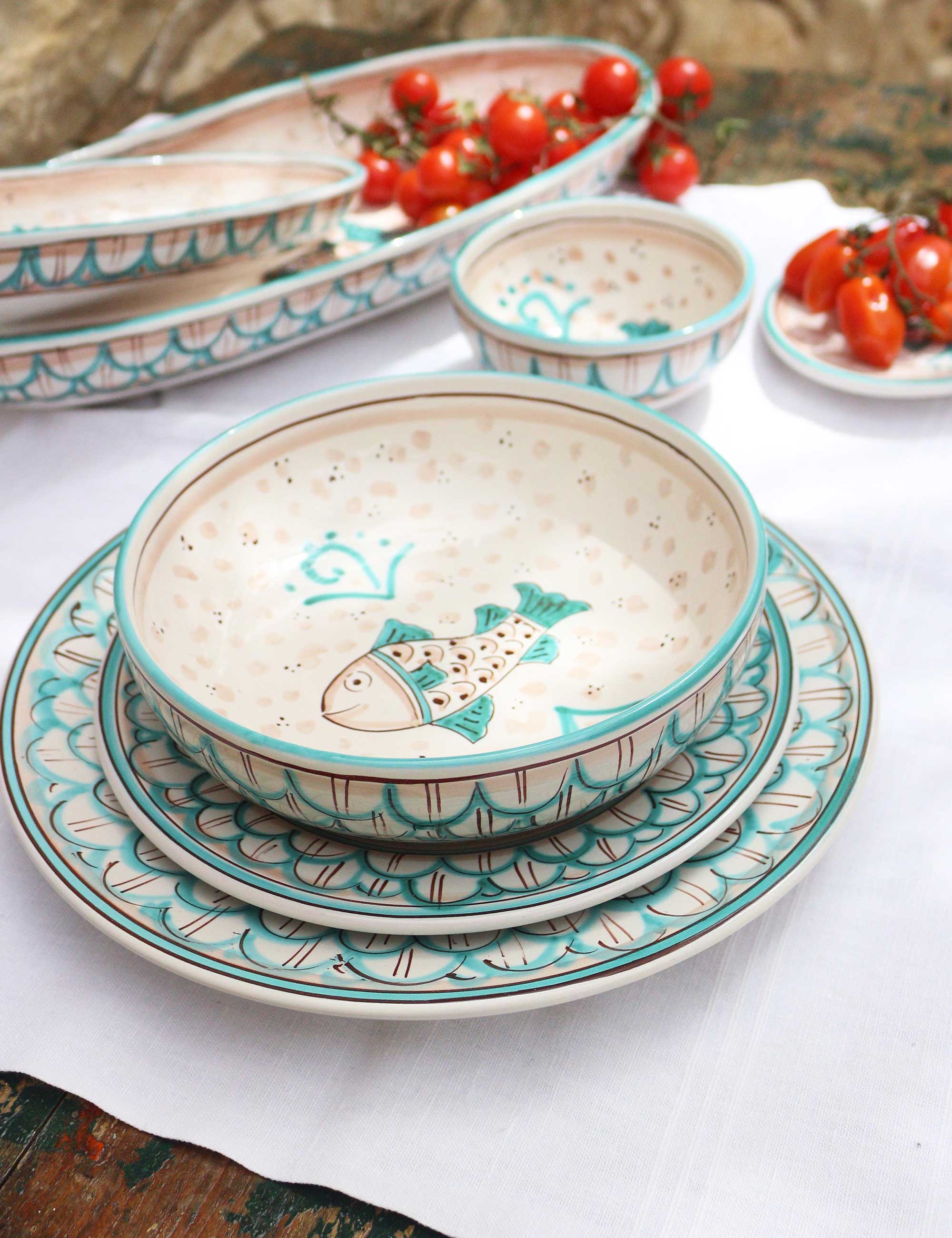 Piatti ceramica decorata siciliana collezione MareNostro Set sei pezzi